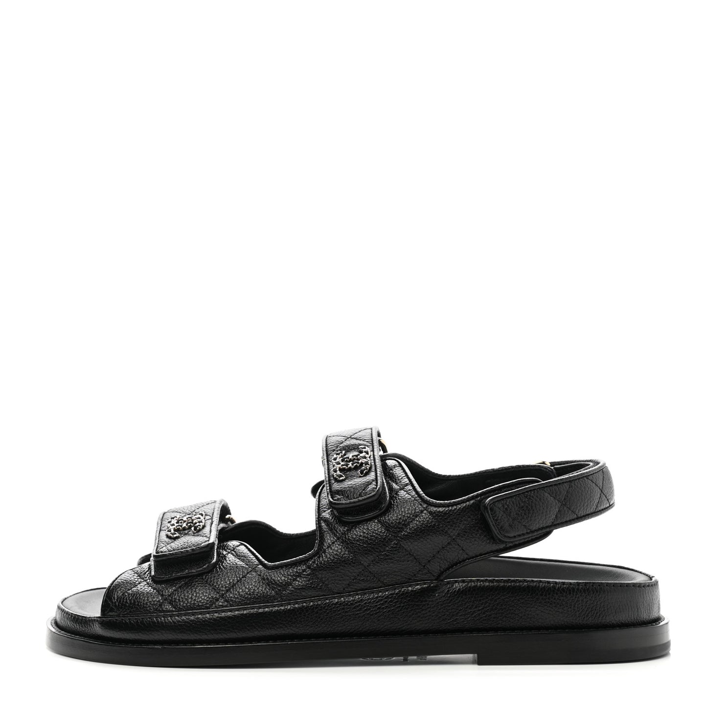 Grained Calfskin Velcro Dad Sandals 39.5 Black