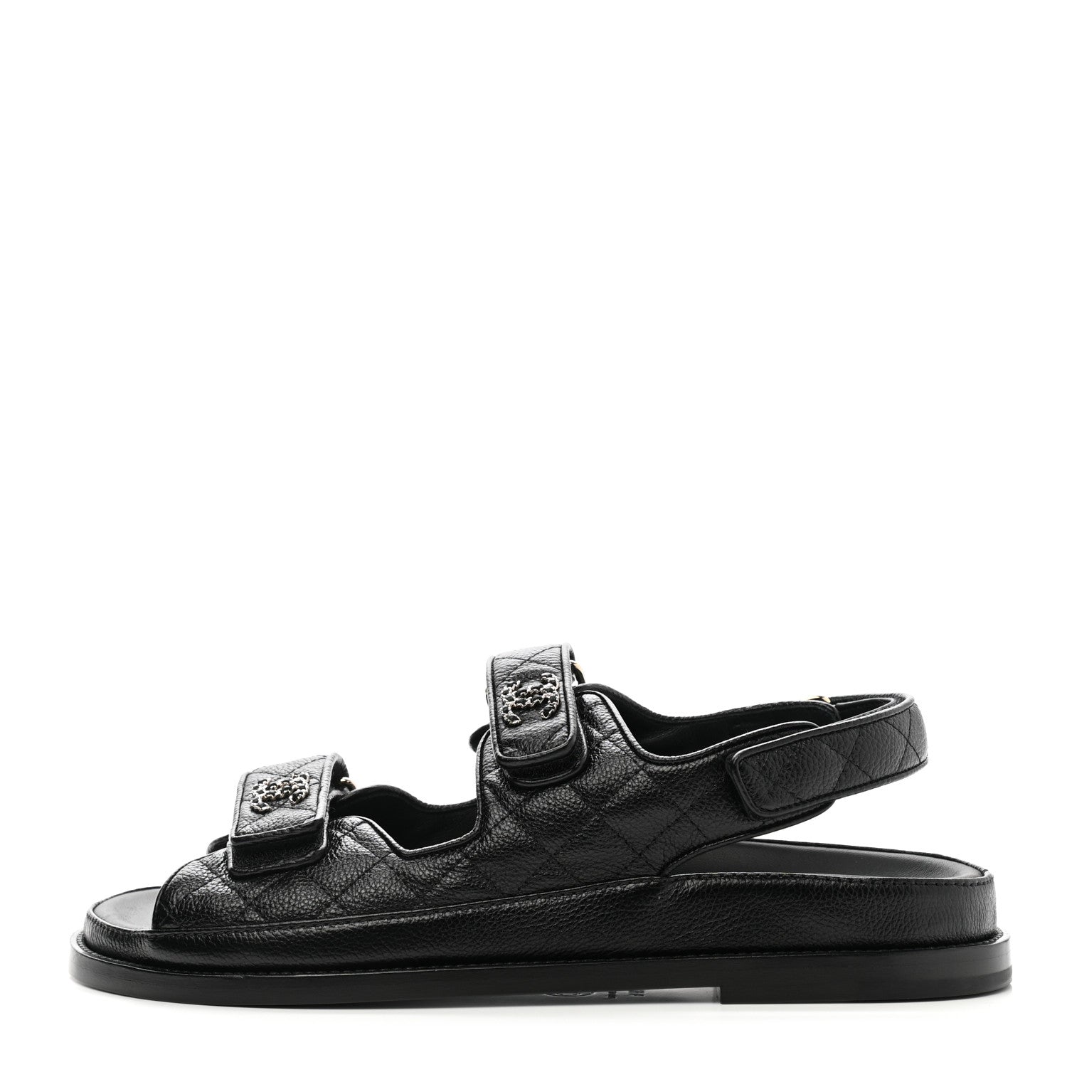 Chanel Grained Calfskin Velcro Dad Sandals 39.5 Black 1 of 9