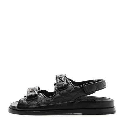 Chanel Grained Calfskin Velcro Dad Sandals 39.5 Black 1 of 9