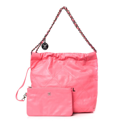 Chanel Shiny Calfskin Quilted Small Rainbow Metal Chanel 22 Coral Pink 2 of 12