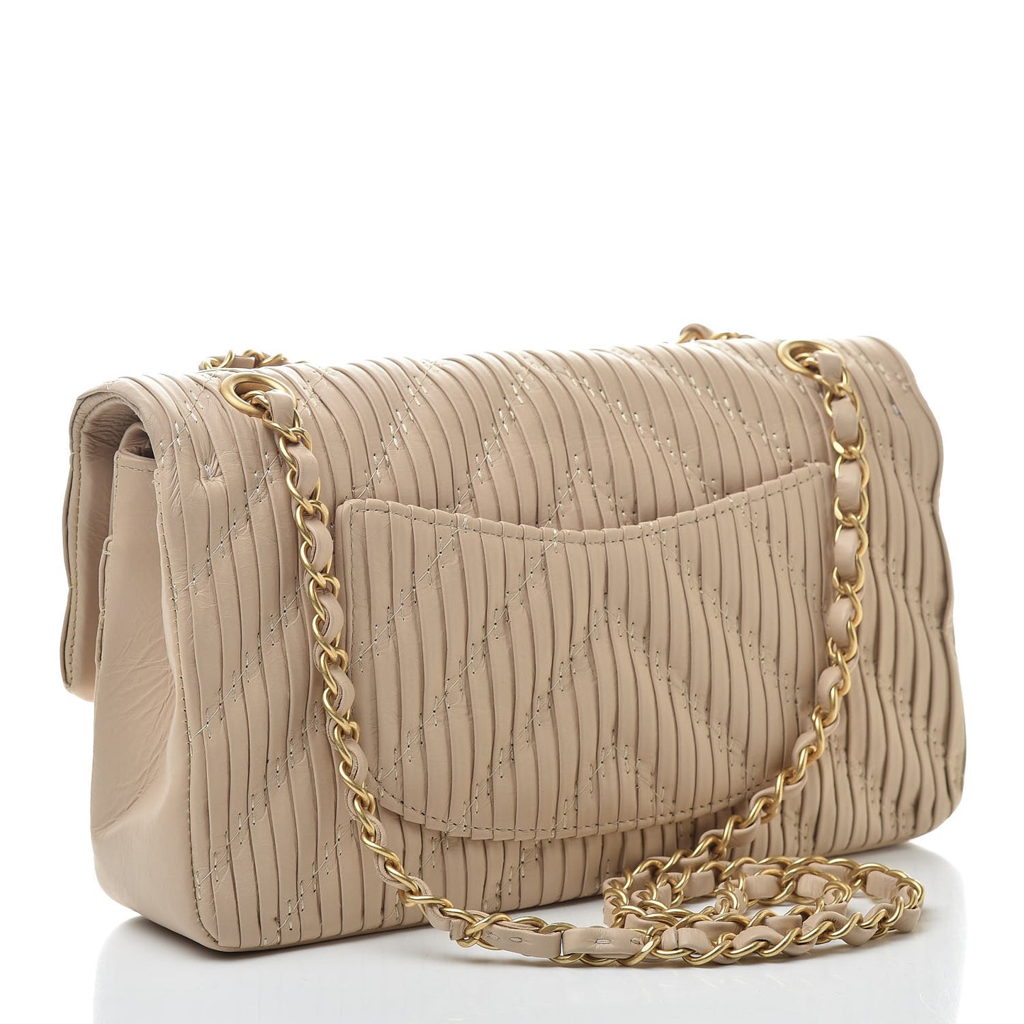 Calfskin Coco Pleats Medium Double Flap Beige