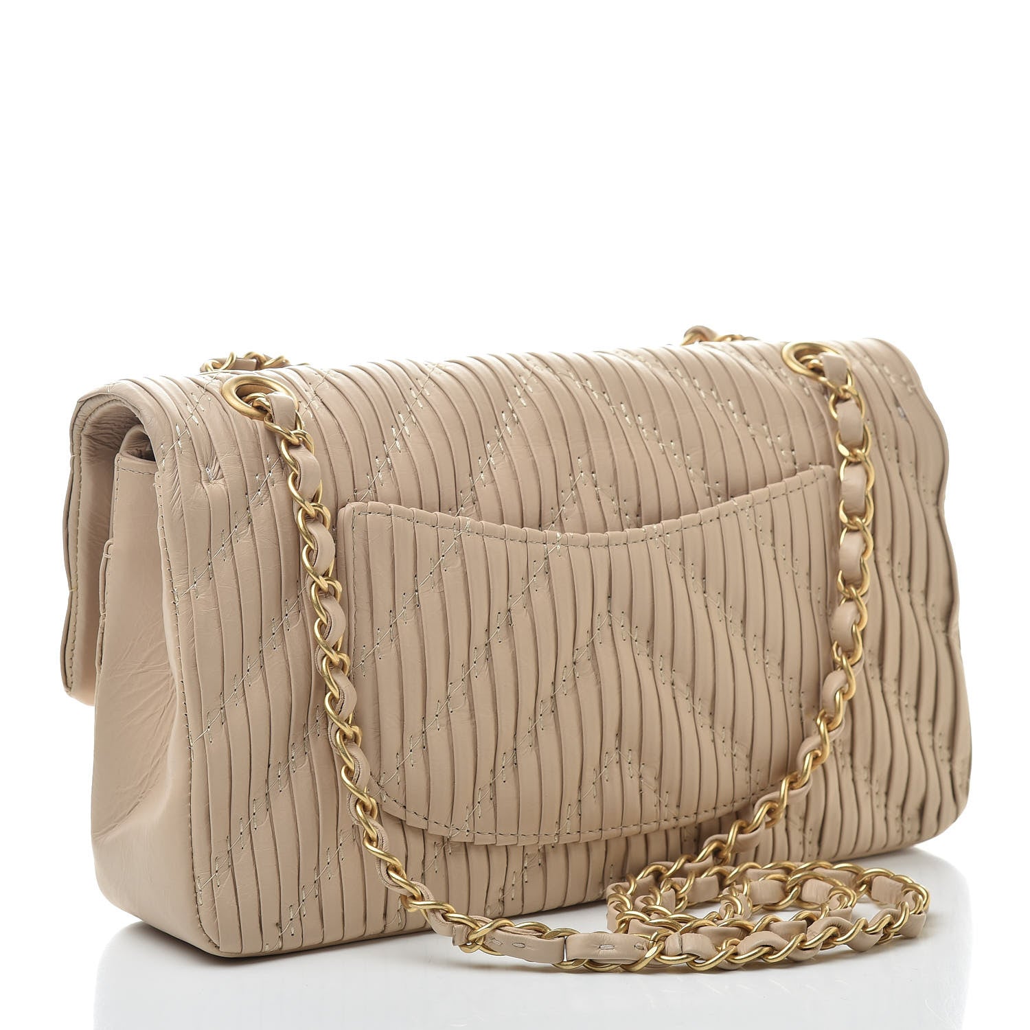 Chanel Calfskin Coco Pleats Medium Double Flap Beige 3 of 13