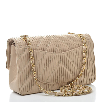 Chanel Calfskin Coco Pleats Medium Double Flap Beige 3 of 13