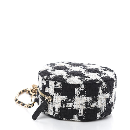 Chanel Tweed Quilted Round Clutch With Chain Black Ecru White 3 of 9