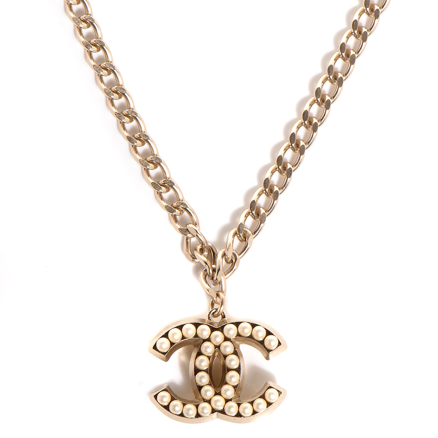 Chanel Pearl CC Pendant Necklace Brushed Gold 1 of 3