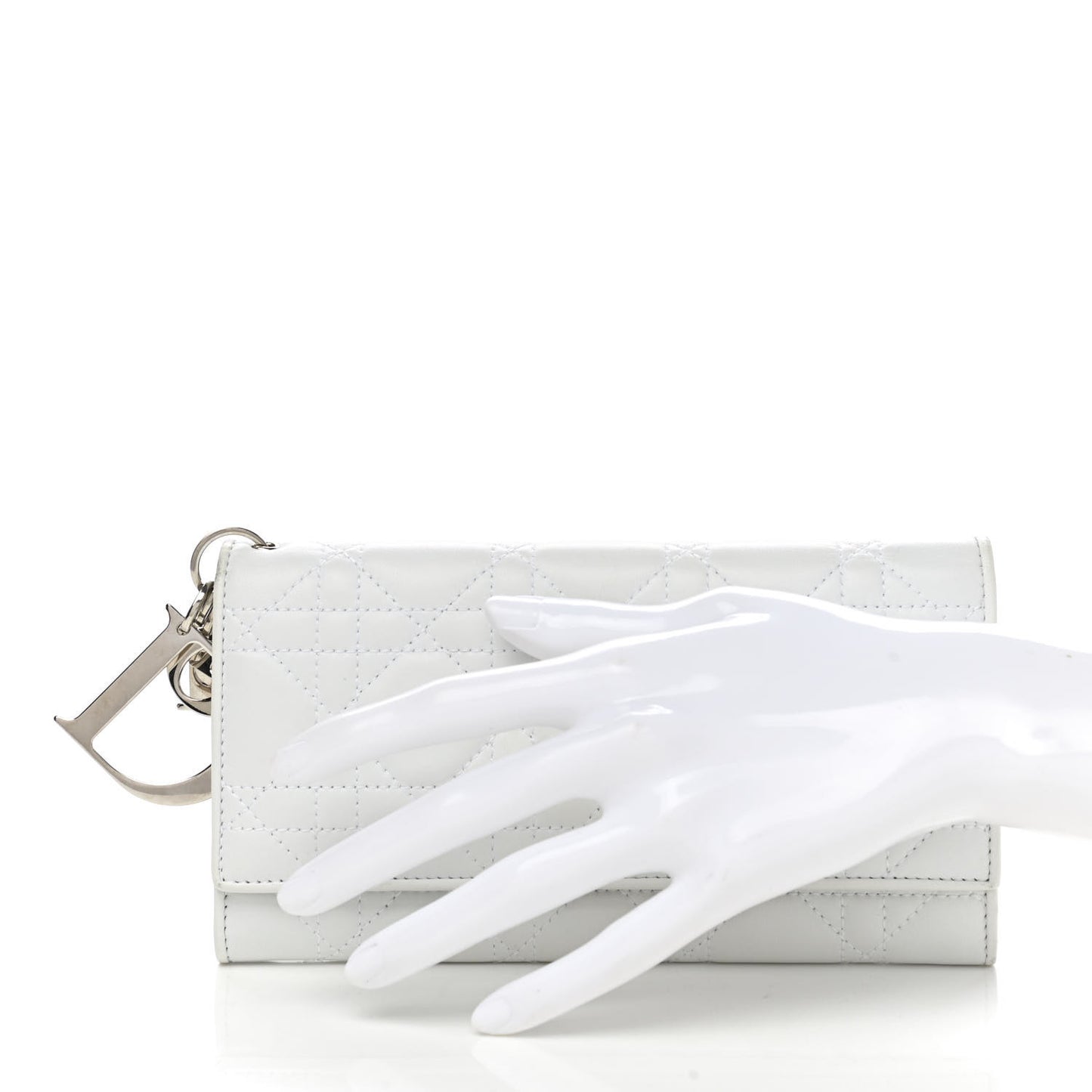 Lambskin Cannage Lady Dior Flap Wallet Light Grey