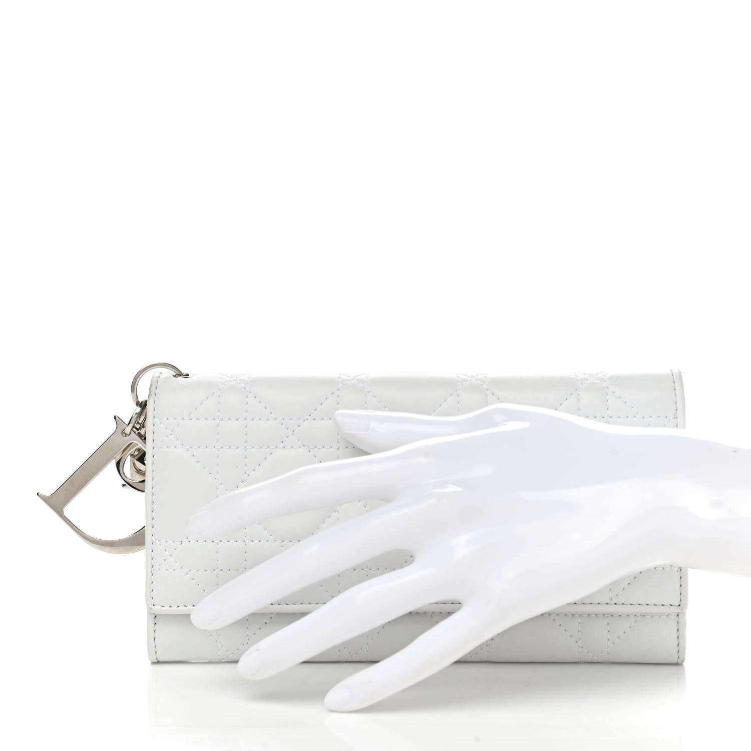 Christian Dior Lambskin Cannage Lady Dior Flap Wallet Light Grey 2 of 7