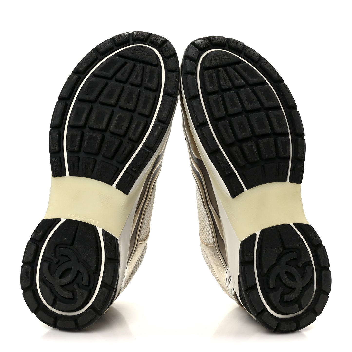 Fabric Laminated Calfskin Stretch CC Sneakers 39.5 White Gold Silver