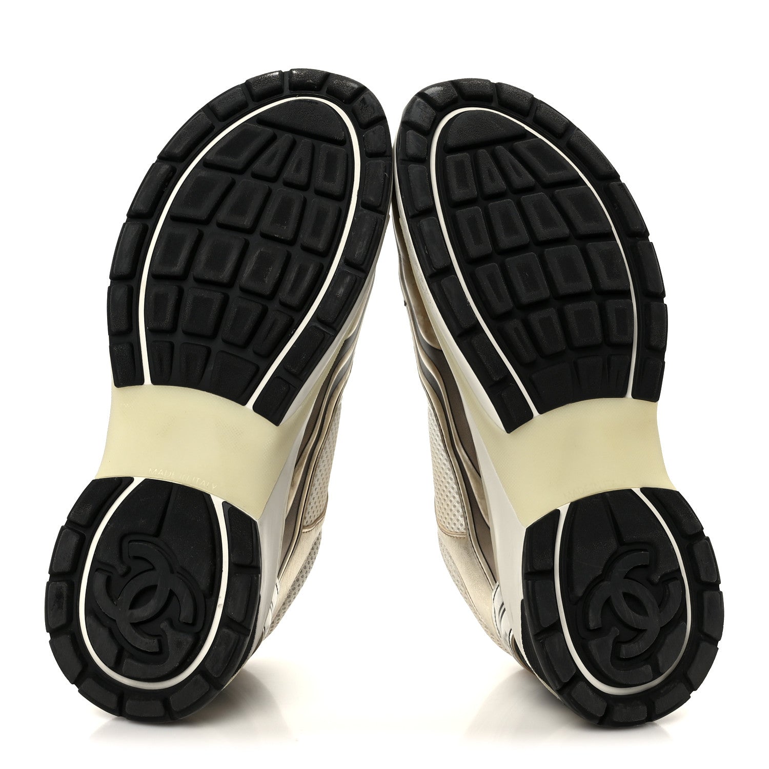 Chanel Fabric Laminated Calfskin Stretch CC Sneakers 39.5 White Gold Silver 6 of 10