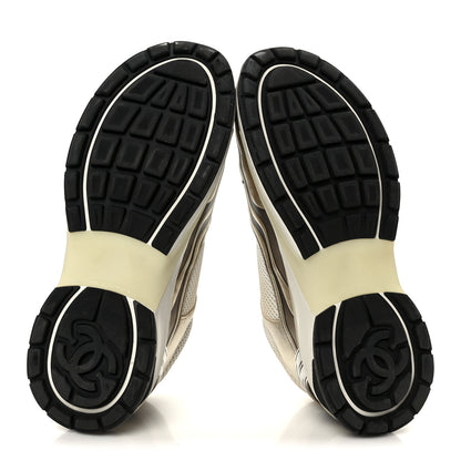 Chanel Fabric Laminated Calfskin Stretch CC Sneakers 39.5 White Gold Silver 6 of 10