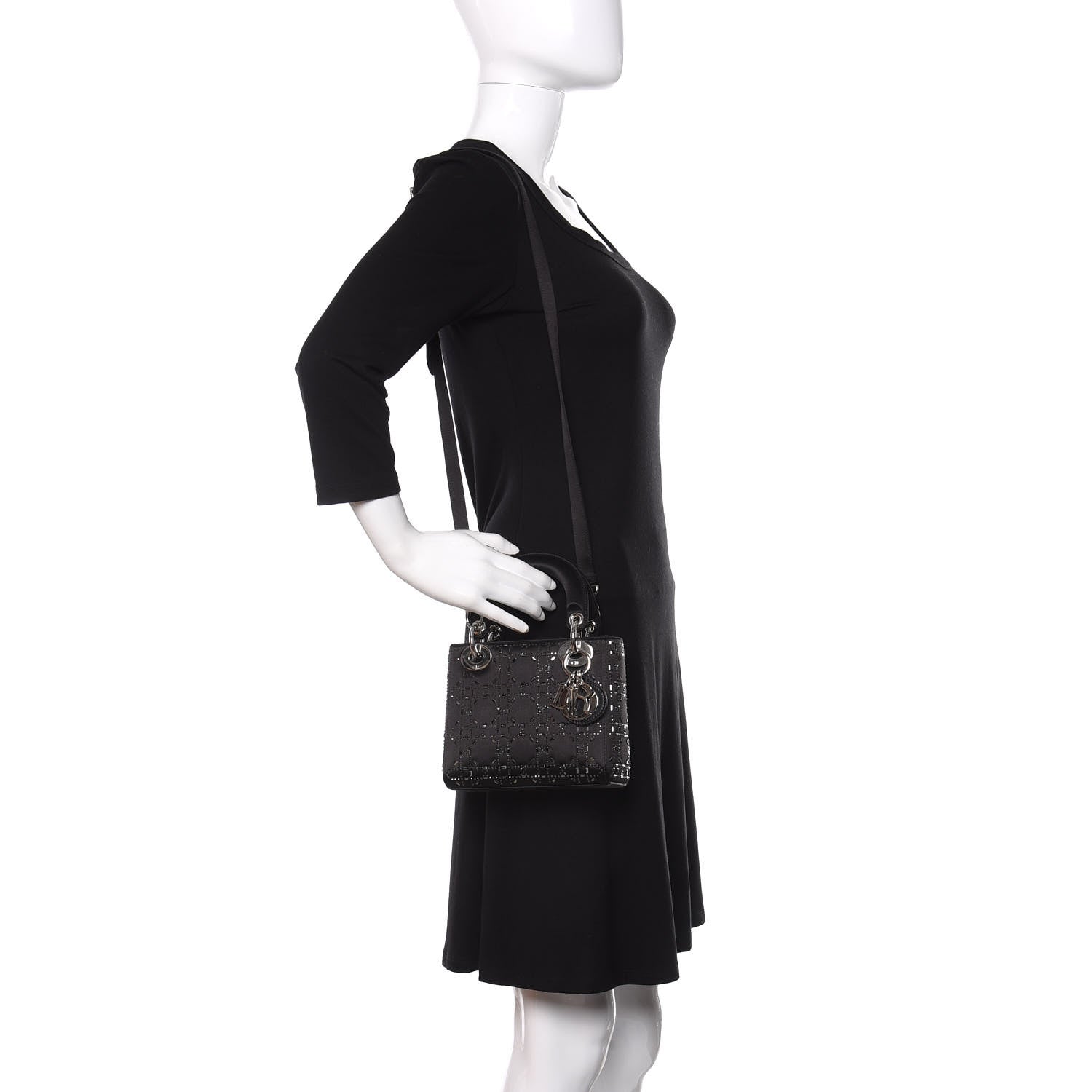 Christian Dior Satin Crystal Cannage Mini Lady Dior Black 2 of 10