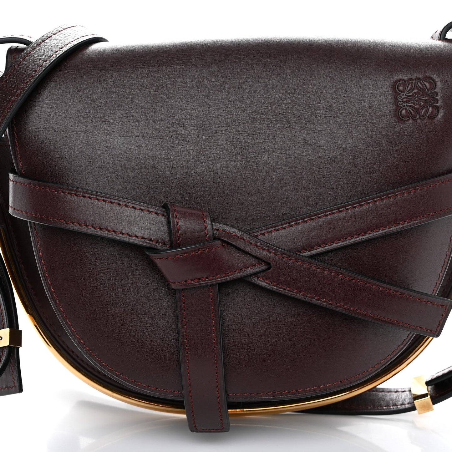Calfskin Small Metal Gate Crossbody Bag Oxblood