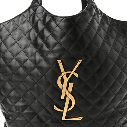 Saint Laurent Lambskin Quilted Maxi Icare Shopping Tote Black 9 of 12