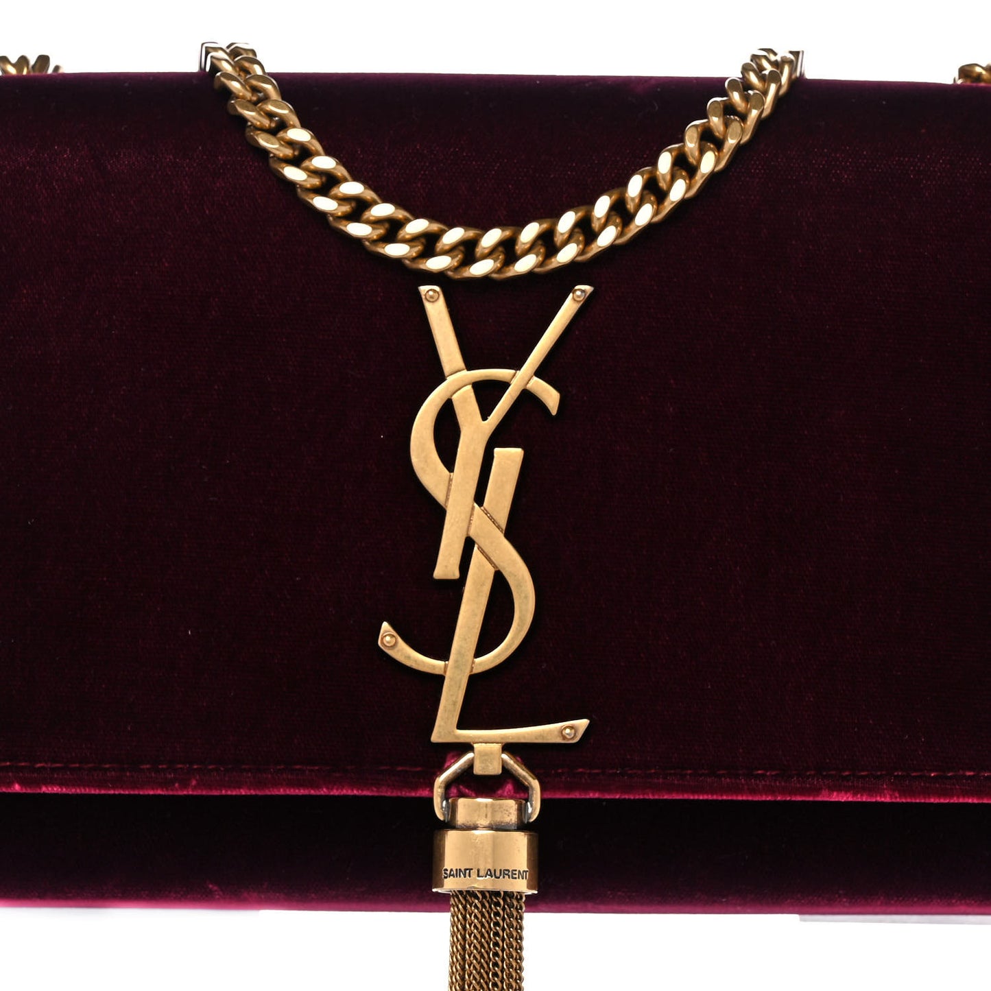 Velvet Small Classic Monogram Kate Tassel Satchel Burgundy