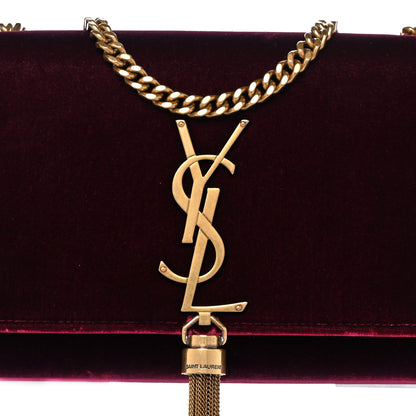 Saint Laurent Velvet Small Classic Monogram Kate Tassel Satchel Burgundy 7 of 16