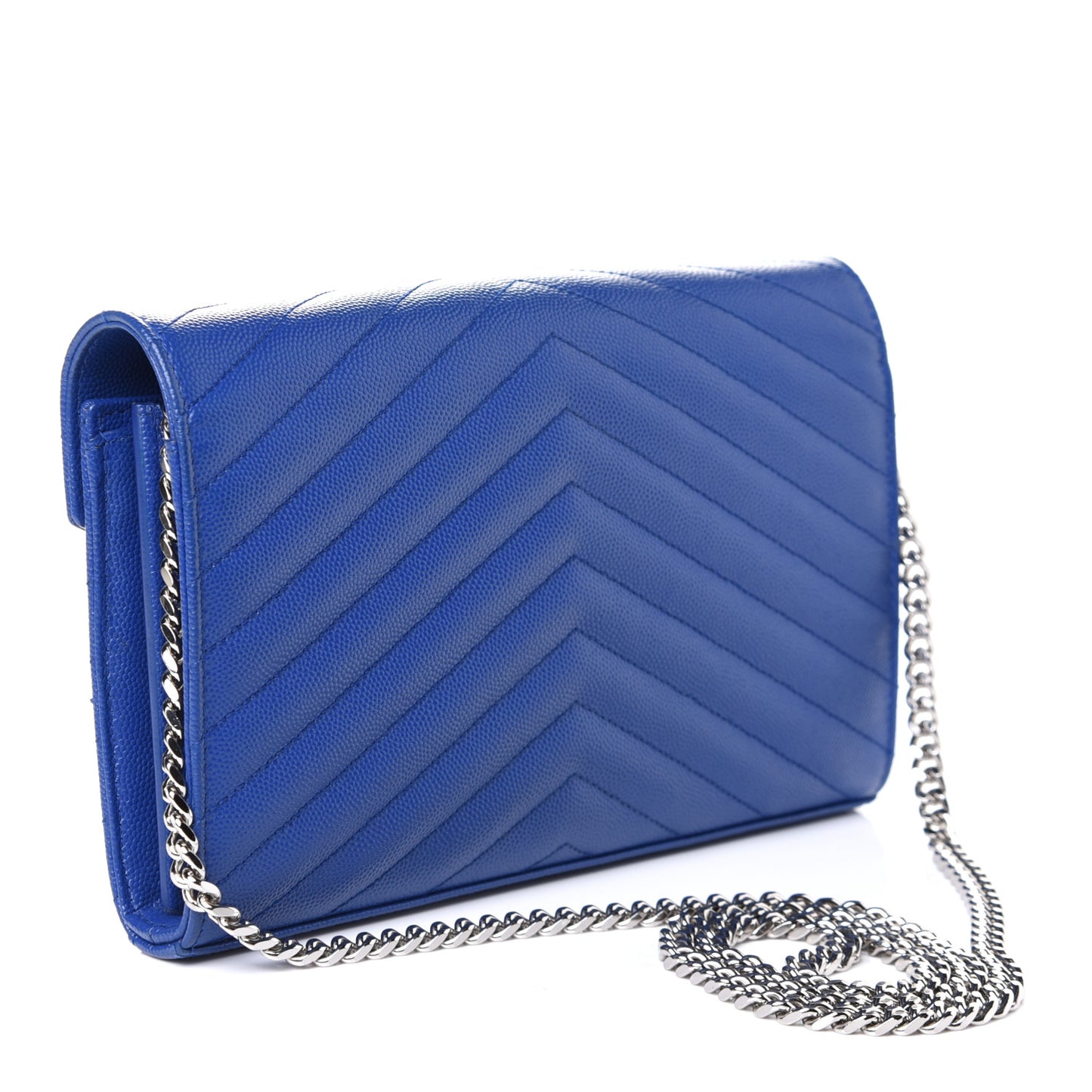 Grain De Poudre Matelasse Chevron Monogram Chain Wallet Blue Majorelle
