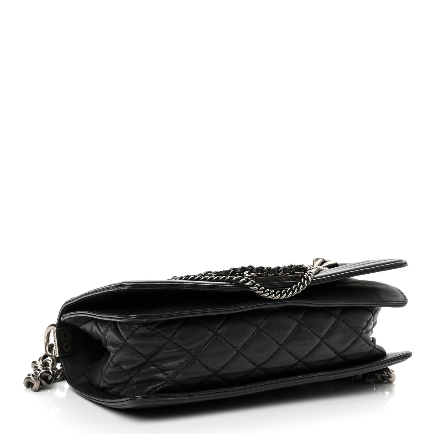 Lambskin Denim Tweed Medium Enchained Boy Flap Navy Blue