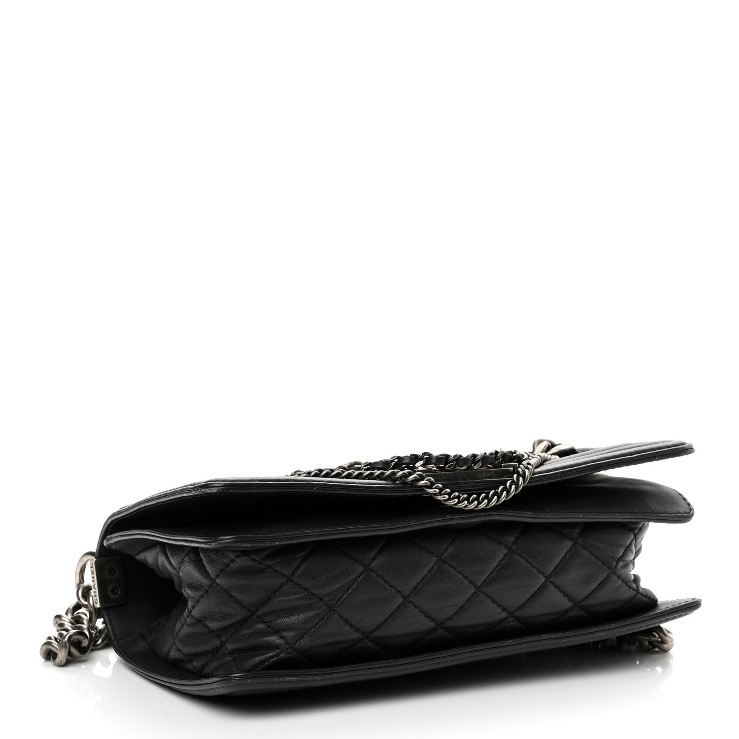 Chanel Lambskin Denim Tweed Medium Enchained Boy Flap Navy Blue 3 of 12