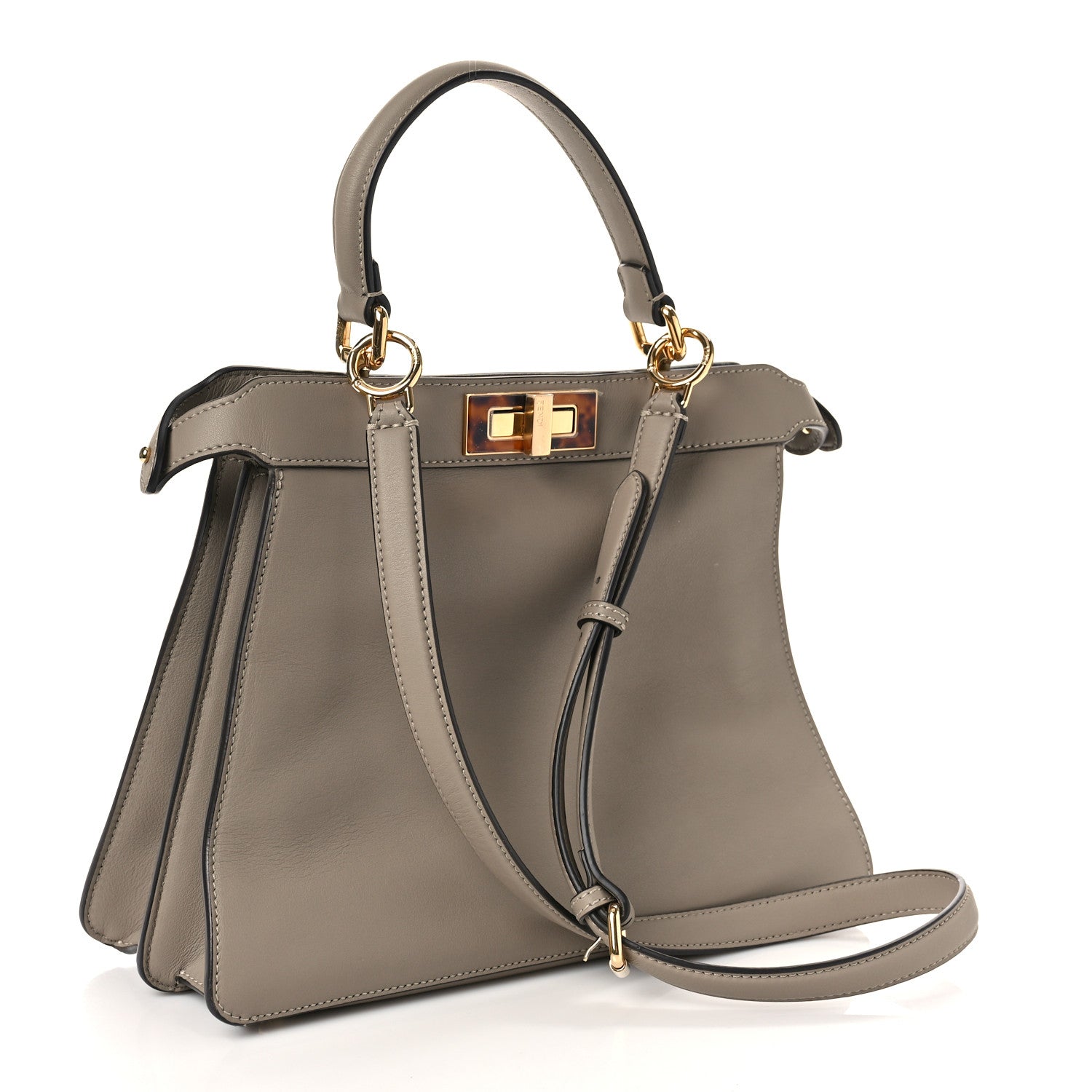 Fendi Vitello Seta Shiny Nappa Plexiglass Medium Peekaboo I SEE U Satchel Tortora 2 of 8