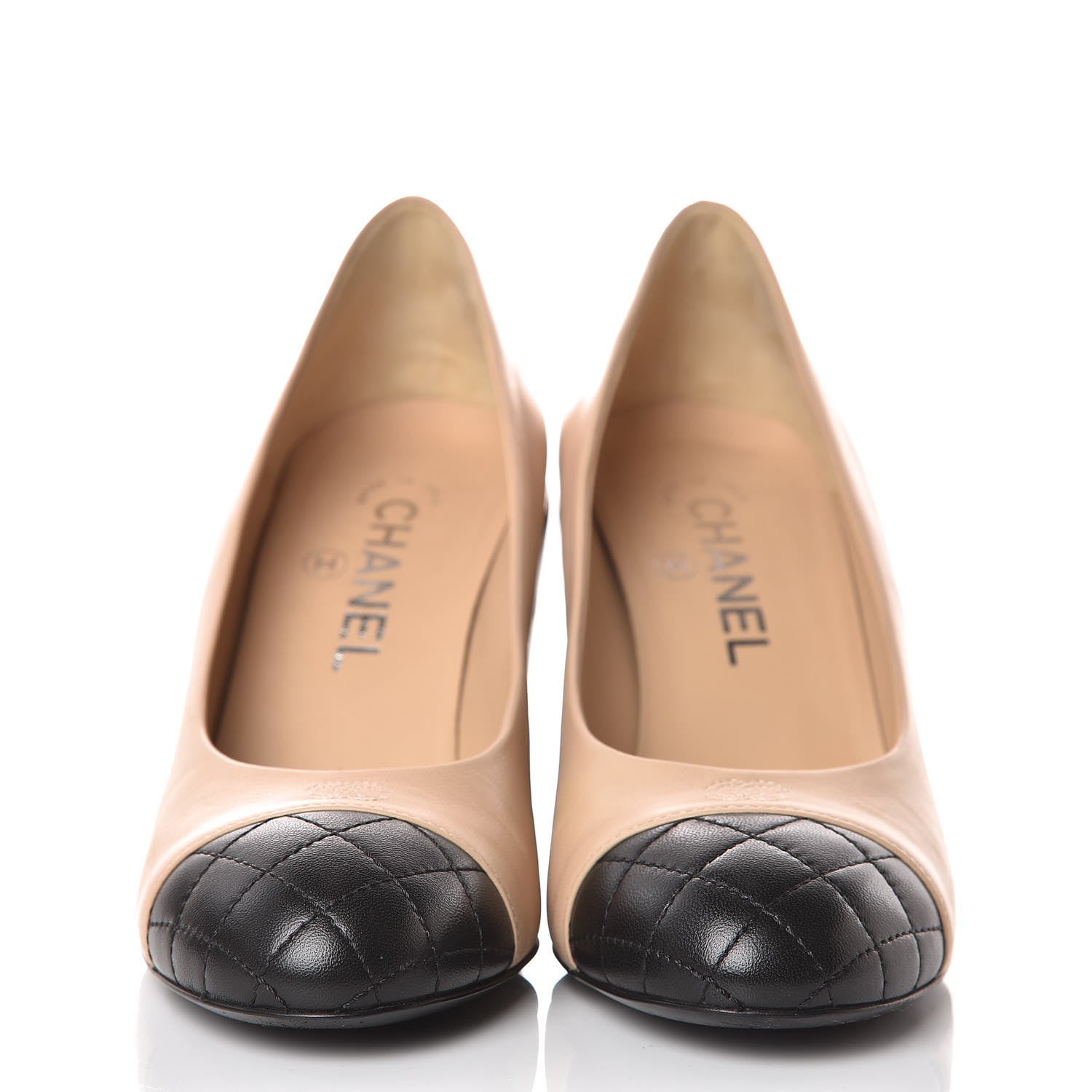 Chanel Lambskin Pearls Cap Toe Pumps 36.5 Beige Black 2 of 12