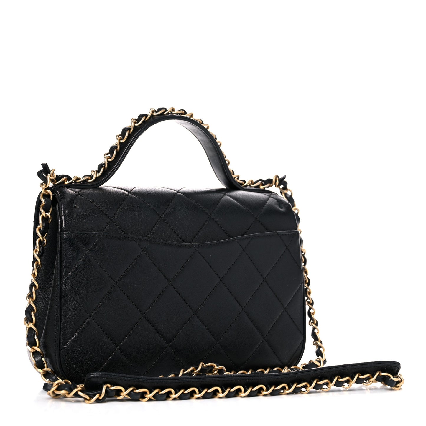Lambskin Quilted Small Chain Infinity Top Handle Flap Black