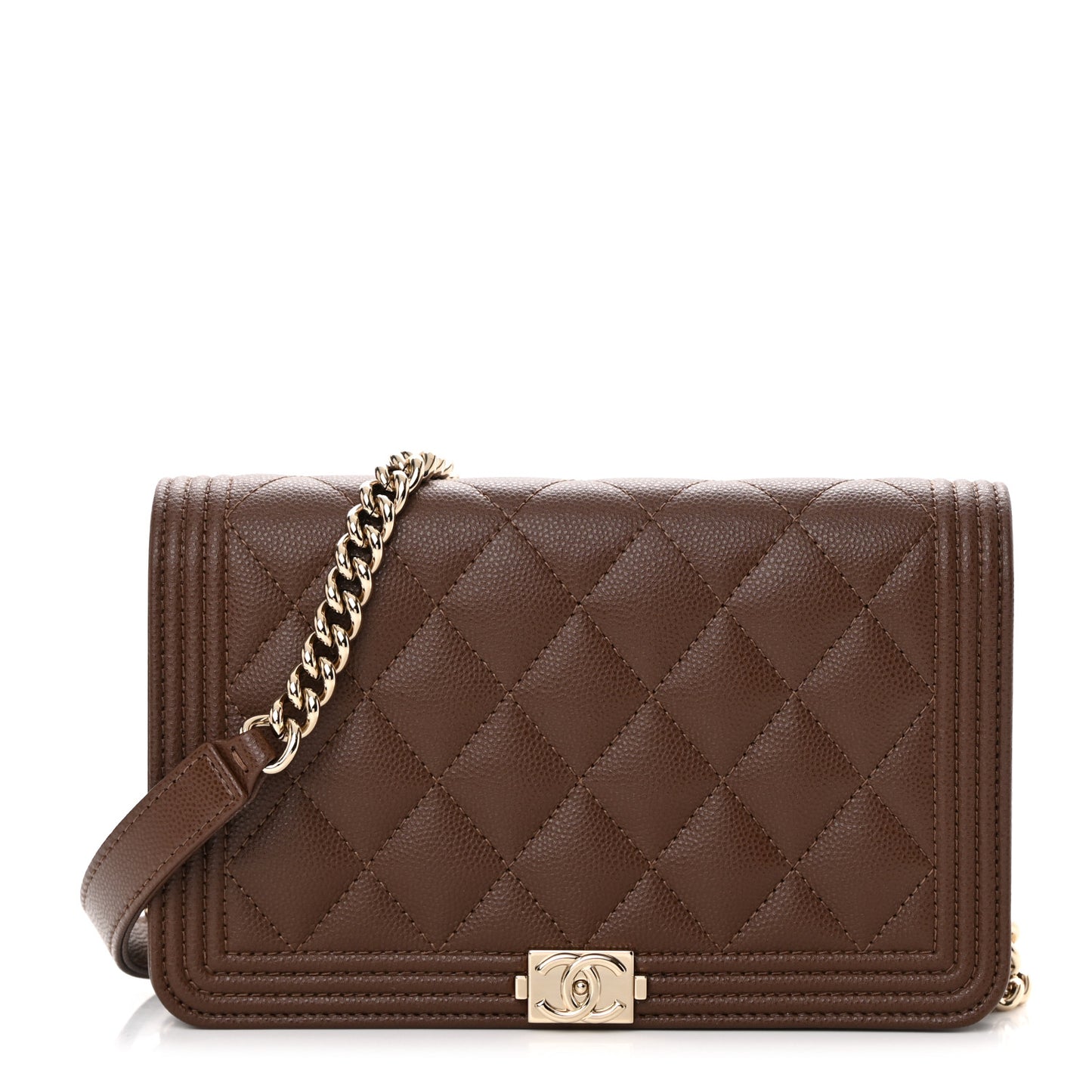 Caviar Quilted Boy Wallet On Chain WOC Dark Brown