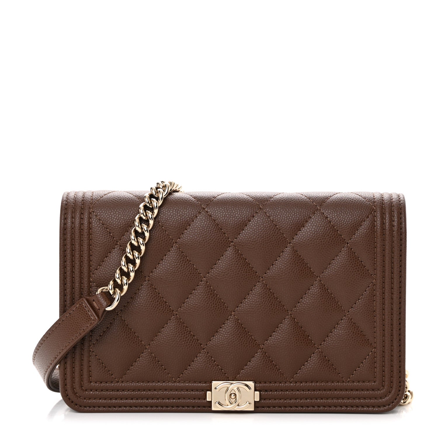 Chanel Caviar Quilted Boy Wallet On Chain WOC Dark Brown 1 of 14