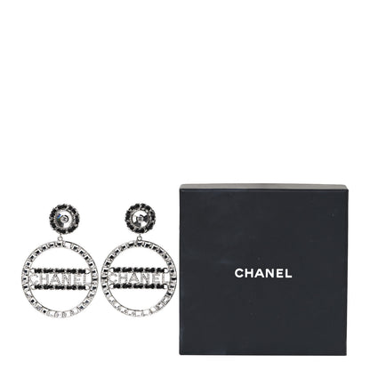 Chanel Crystal Lambskin Chain CC Hoop Clip On Earrings Black Silver 5 of 5