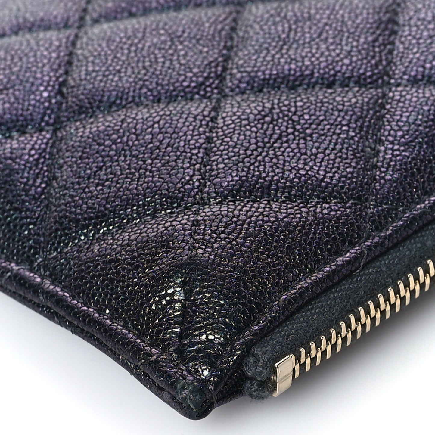 Iridescent Caviar Quilted Classic Flat Wallet Pouch Black
