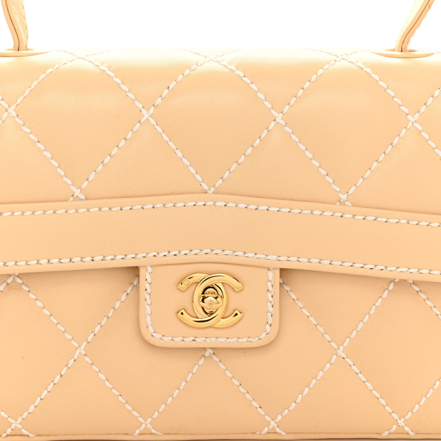 Calfskin Quilted Wild Stitch Top Handle Flap Beige