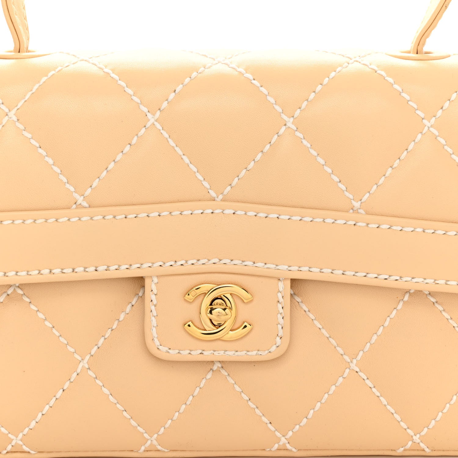 Chanel Calfskin Quilted Wild Stitch Top Handle Flap Beige 7 of 9
