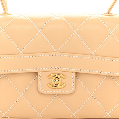 Chanel Calfskin Quilted Wild Stitch Top Handle Flap Beige 7 of 9