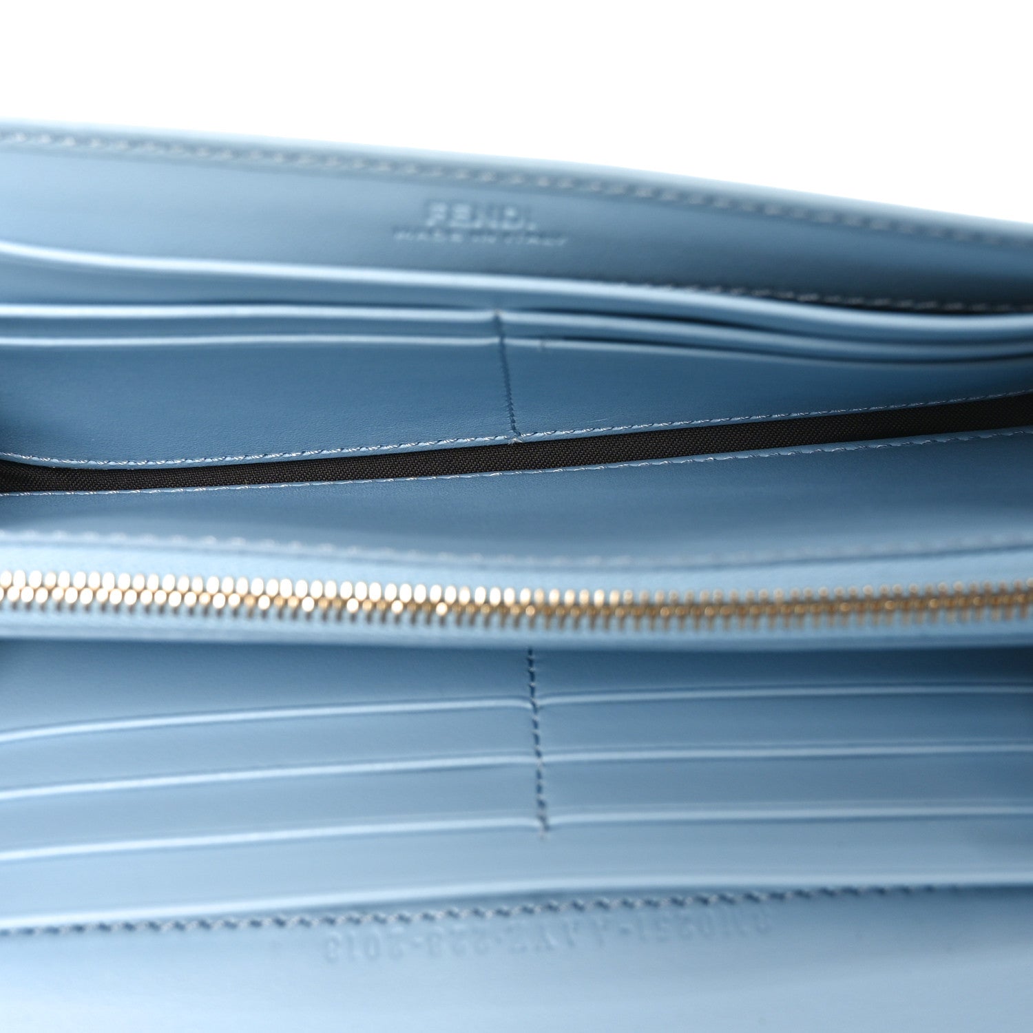 Fendi Vitello King Tamponato Logo Embossed Continental Wallet Azzurro Baby 5 of 7