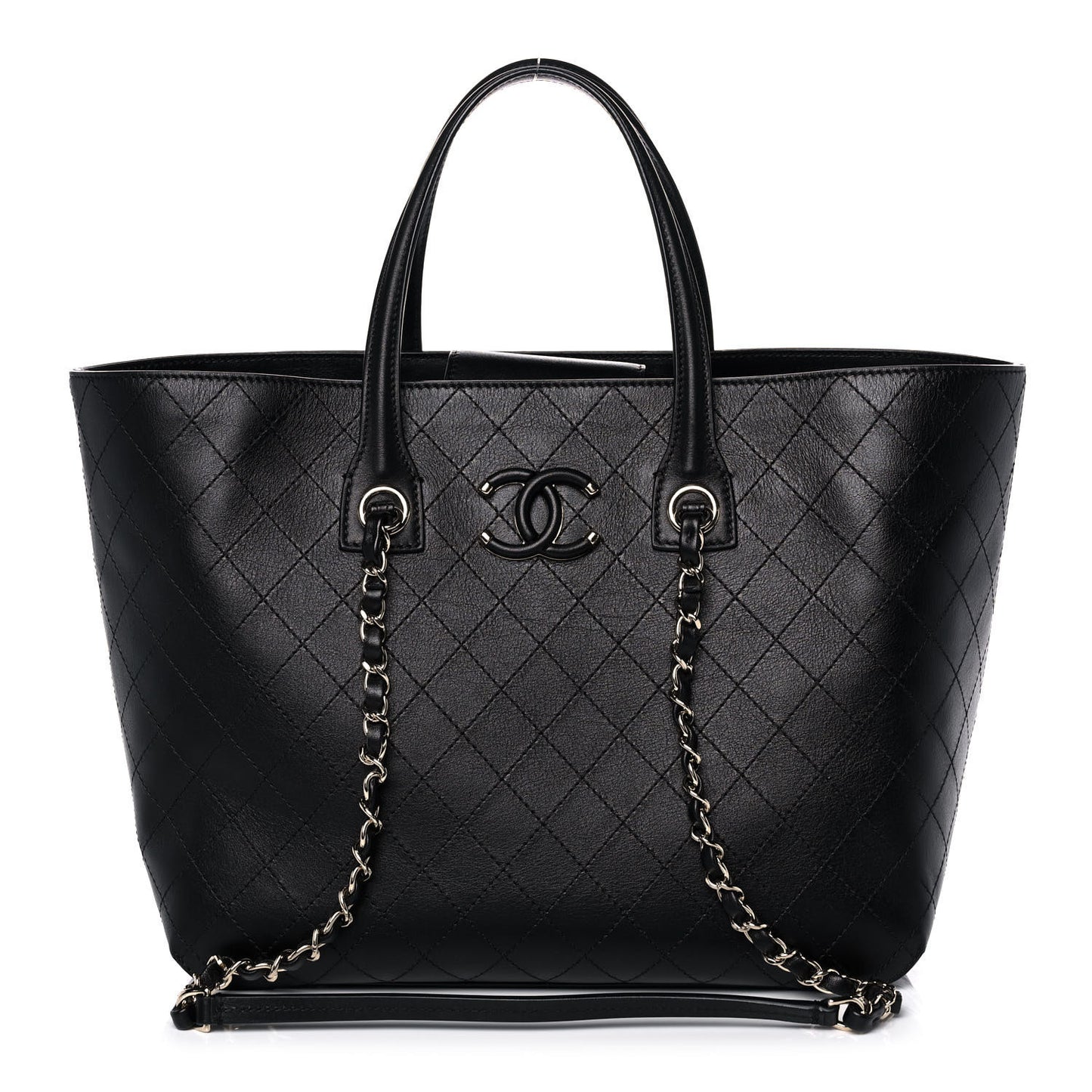 Calfskin Stitched Shopping Tote Black