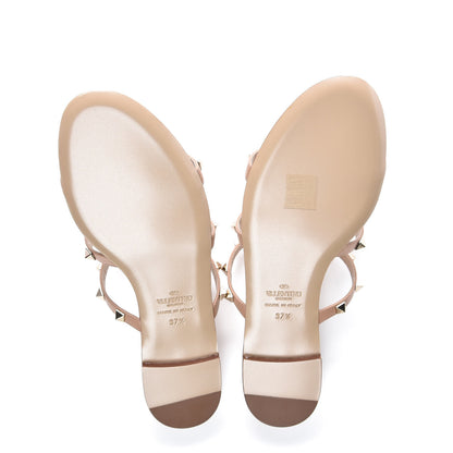 Valentino Garavani Calfskin Rockstud Caged Flat Slide Sandals 37.5 Poudre 5 of 10