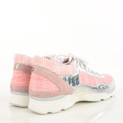 Chanel Tweed Suede Calfskin Sneakers 40 Silver Pink 4 of 8
