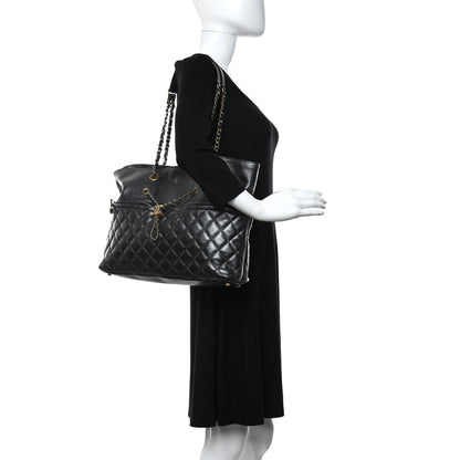 Chanel Metallic Aged Calfskin Quilted Drawstring Shopping Tote Dark Grey 2 of 14
