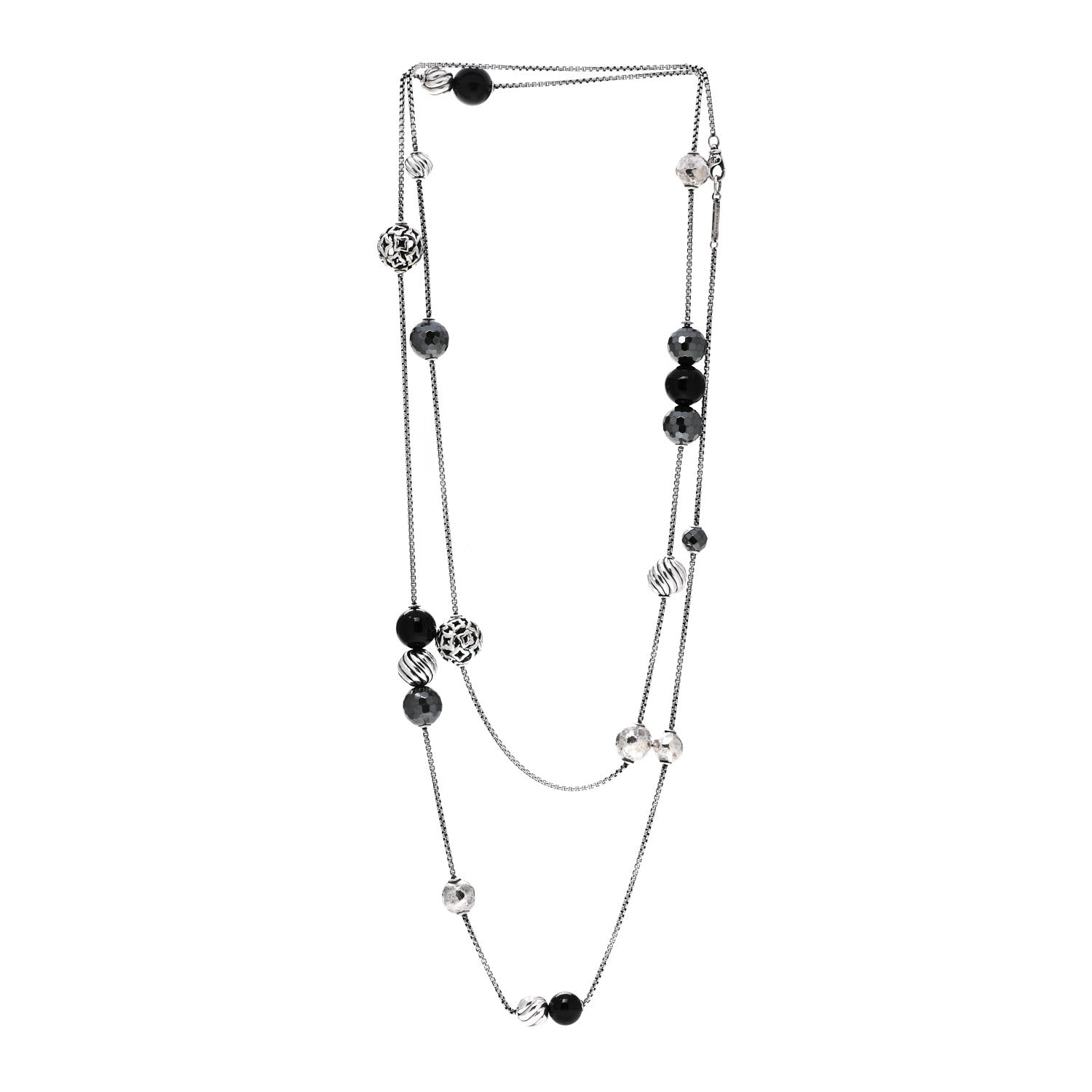David Yurman Sterling Silver Black Onyx Hematine Elements Station Necklace 3 of 6