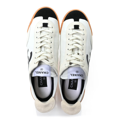 Chanel Calfskin Embossed Suede Womens CC Sneakers 40 White Black 2 of 10