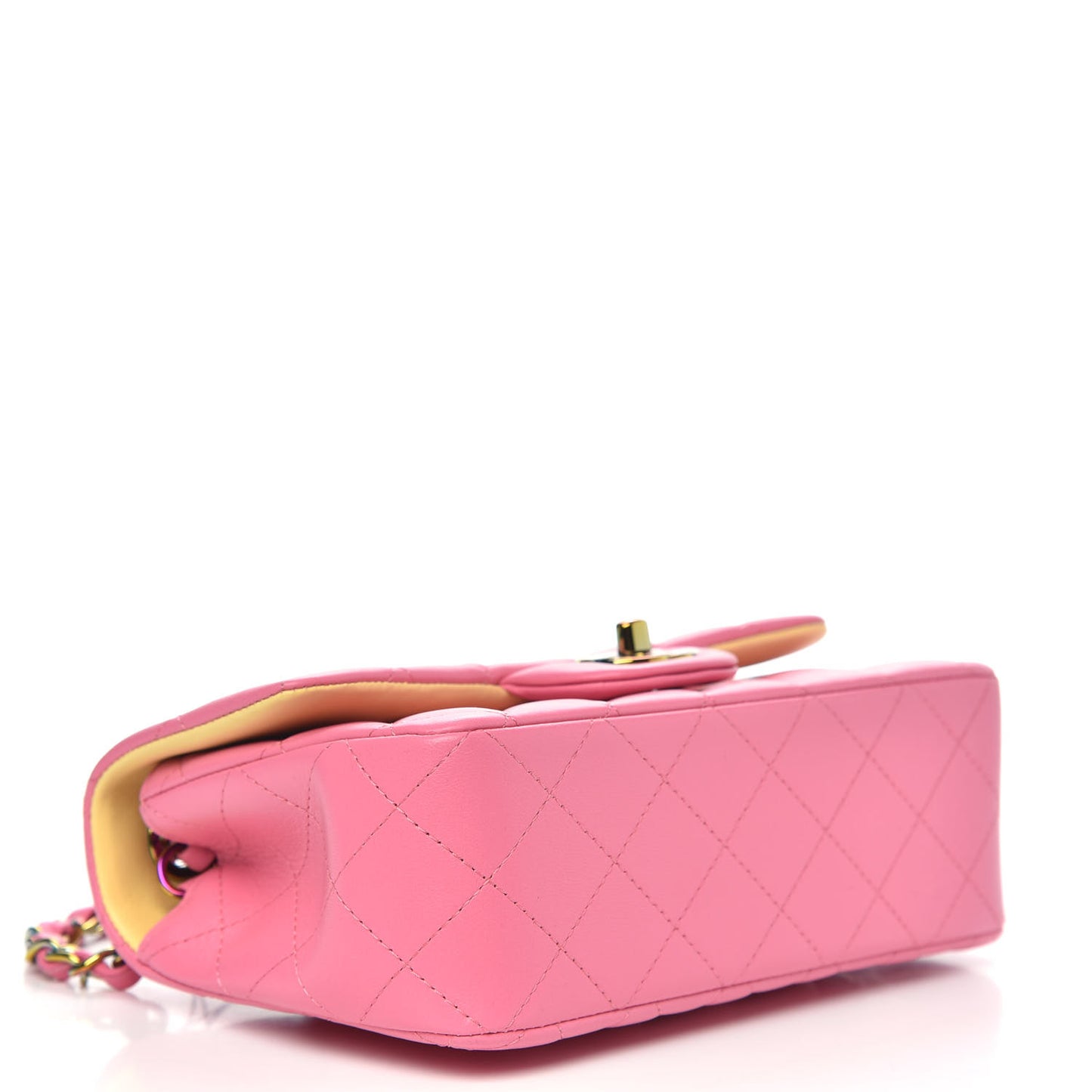 Lambskin Quilted Mini Rectangular Flap Pink Yellow