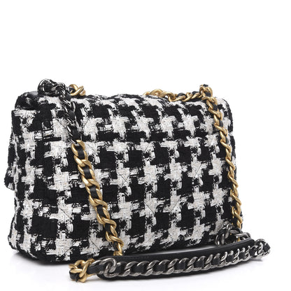 Chanel Tweed Quilted Large 19 Flap Black Ecru White 3 of 11