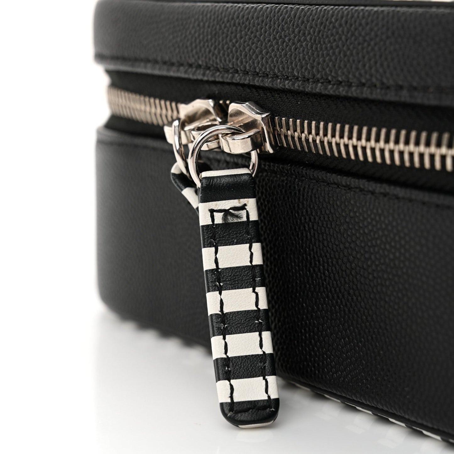 Caviar Quilted Striped Medium CC Filigree Vanity Case Black White