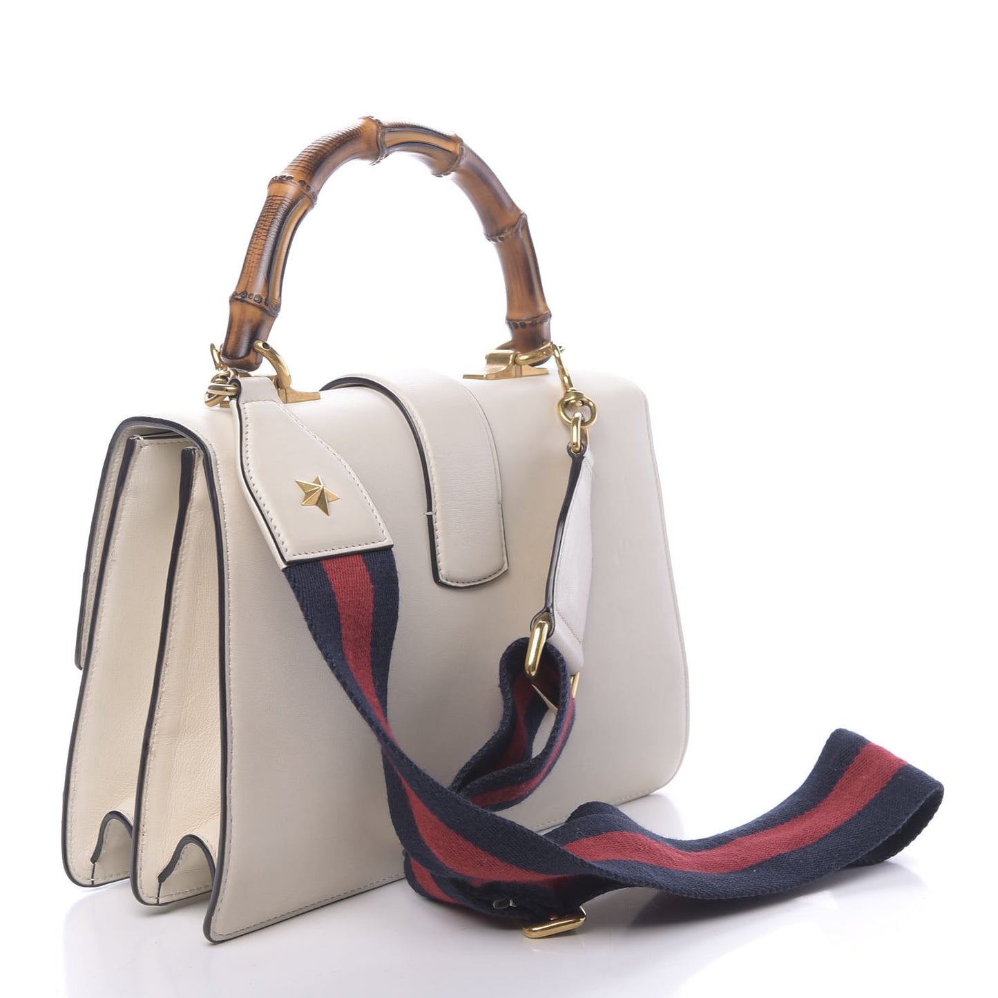 Calfskin Bamboo Web Medium Dionysus Top Handle Bag White Blue Hibiscus Red