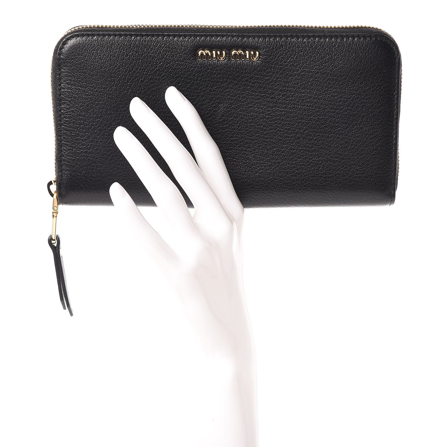 Miu Miu Goatskin Madras Zip Wallet Black 2 of 8