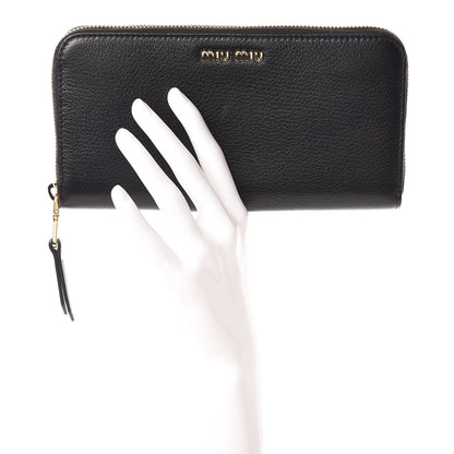 Miu Miu Goatskin Madras Zip Wallet Black 2 of 8
