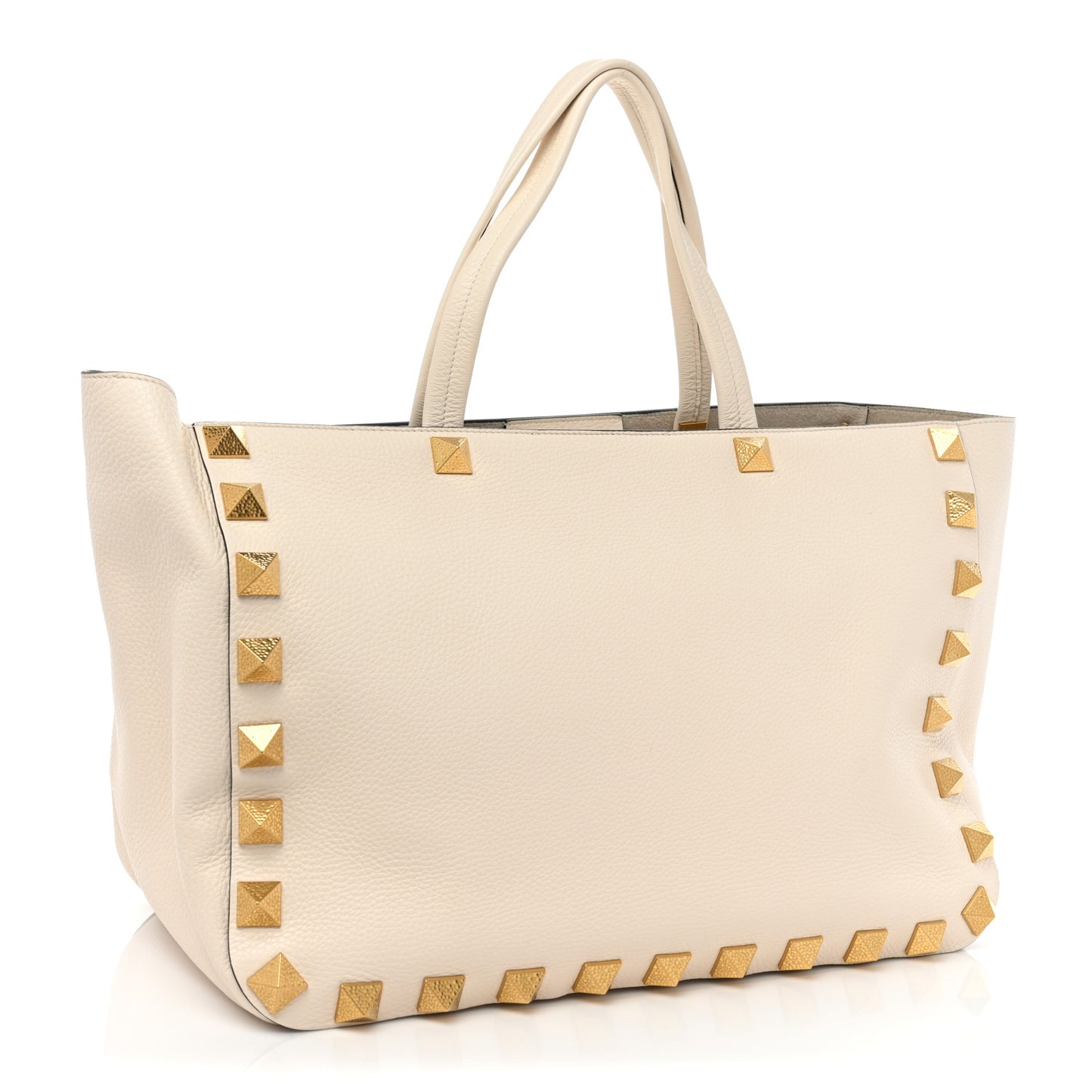 Grained Calfskin Roman Stud Tote Light Ivory