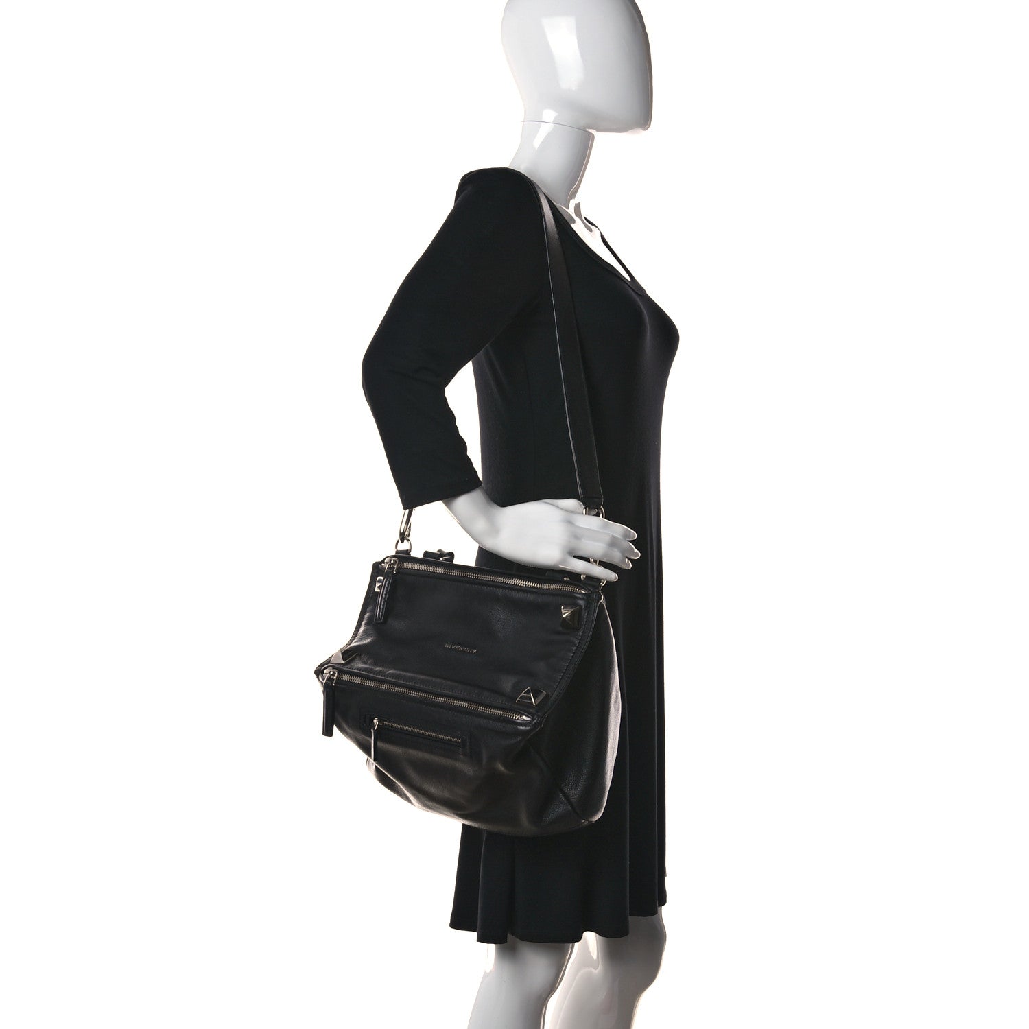 Givenchy Pebbled Calfskin Medium Pyramid Stud Pandora Black 2 of 12