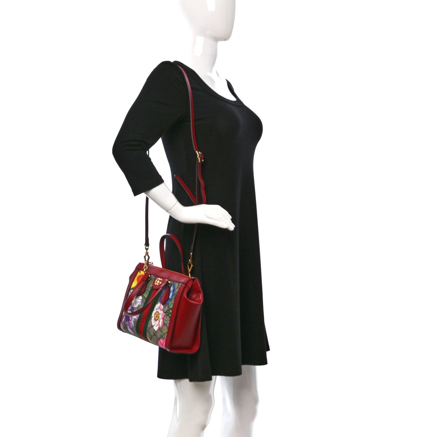 GG Supreme Monogram Flora Web Small Ophidia Tote Bag Red