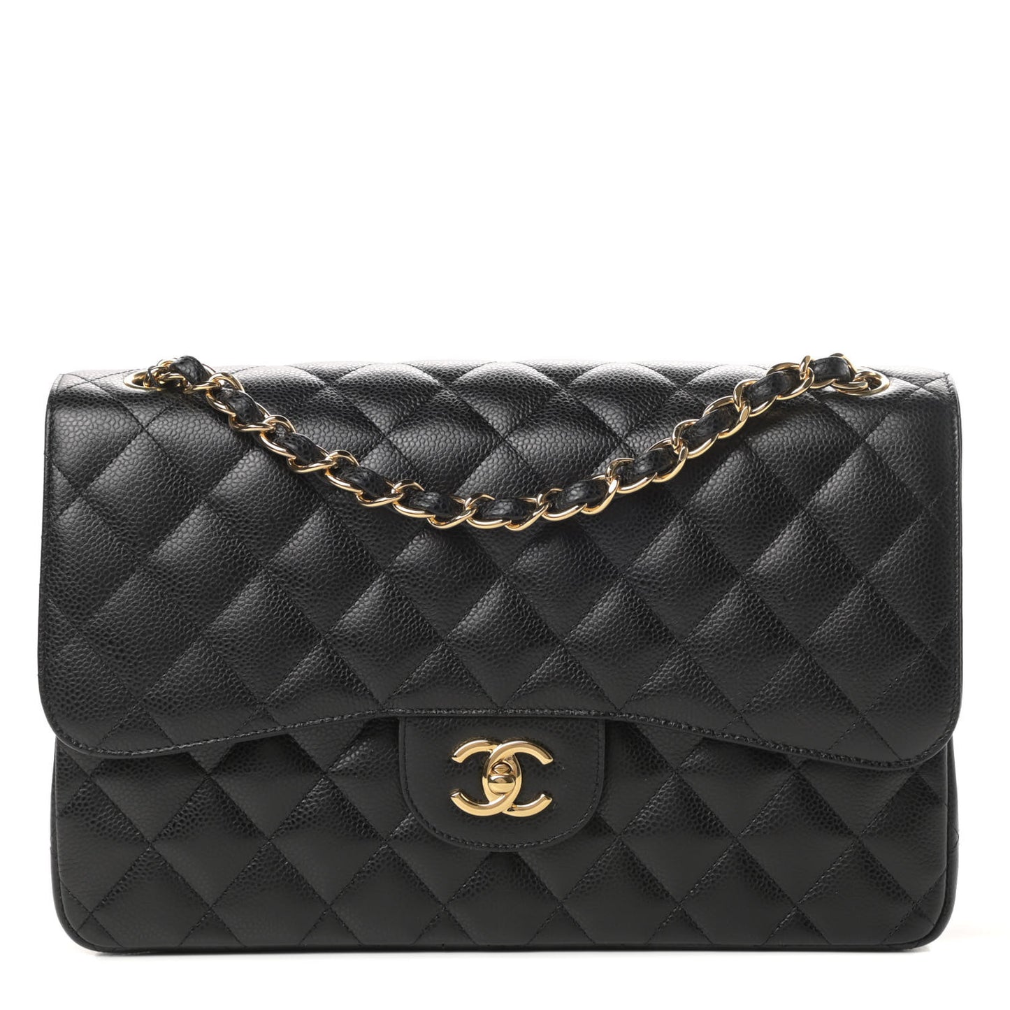 Caviar Quilted Jumbo Double Flap Black