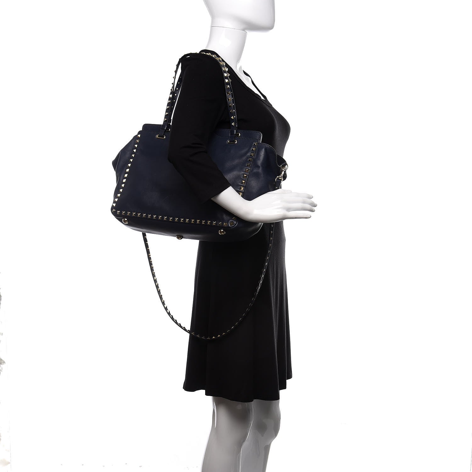 Valentino Garavani Vitello Medium Rockstud Tote Marine 3 of 10